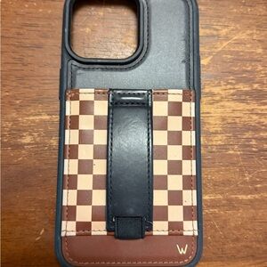 W Checkered Black and Brown Phone Case with Card Holder